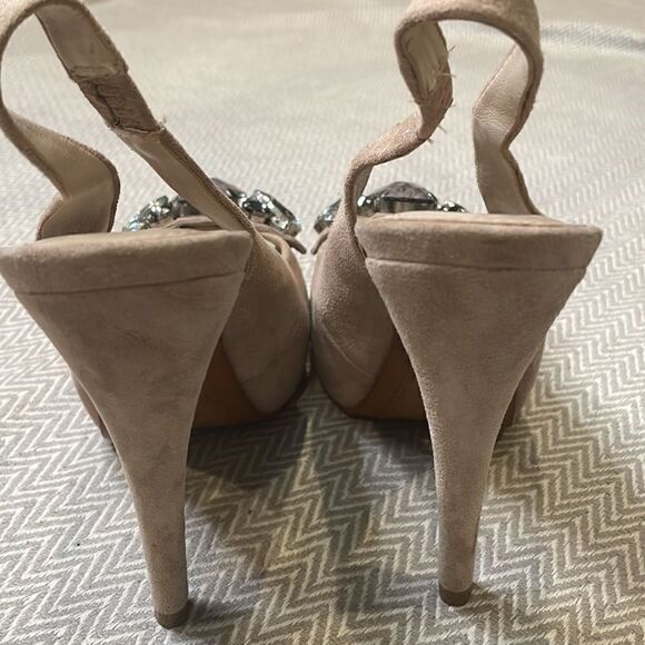 Zara Crystal Embellished Peep Toe Sling Back Heels - Picture 7 of 9